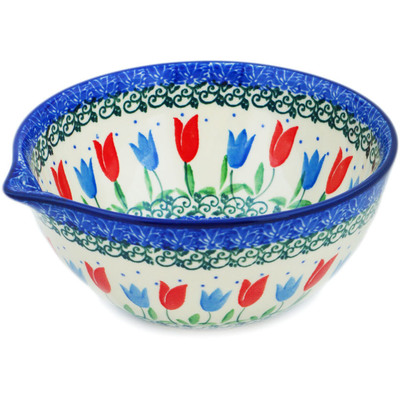 Polish Pottery Bowl with Spout 6&quot; Tulip Fever