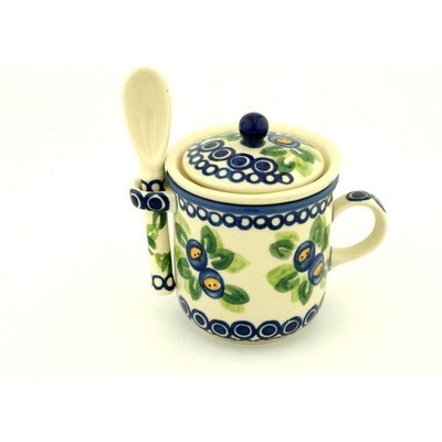 Polish Pottery Brewing Mug with Spoon 10 oz