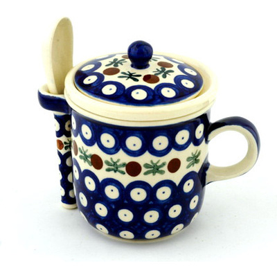 Polish Pottery Brewing Mug with Spoon 10 oz Mosquito
