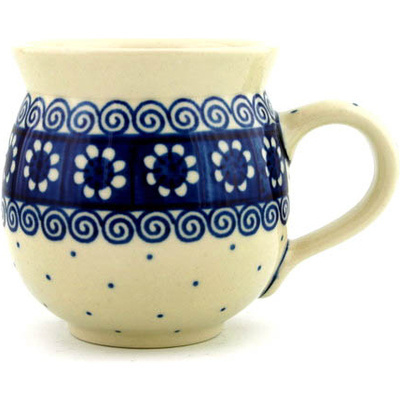 Polish Pottery Bubble Mug 12oz Blue Flowers And Lace