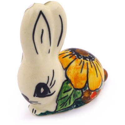 Polish Pottery Bunny Figurine 2&quot; Autumn Garden UNIKAT