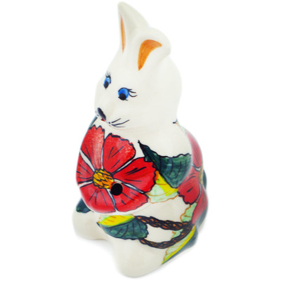 Polish Pottery Bunny Figurine 5&quot; Poinsettia Paradise UNIKAT