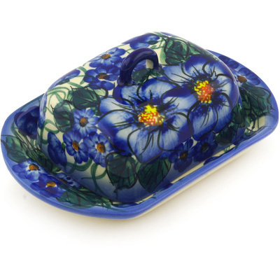 Polish Pottery Butter Dish 6&quot; Blue Violet UNIKAT