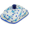 Polish Pottery Butter Dish 7&quot; Blossoms In The Frost