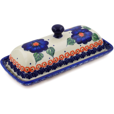 Polish Pottery Butter Dish 8&quot; Greek Poppies