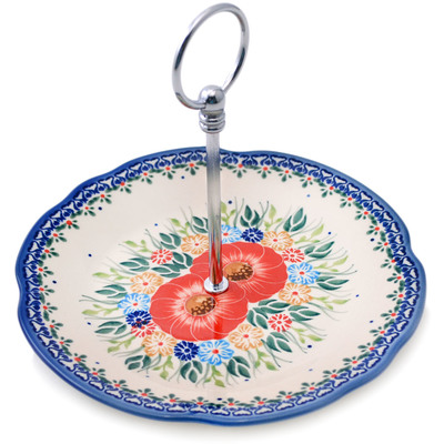 Polish Pottery Cake Stand 8&quot; Summer Bunch