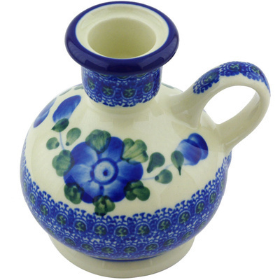 Polish Pottery Candle Holder 4&quot; Blue Poppies