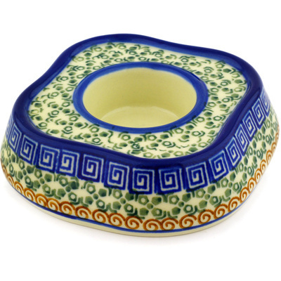 Polish Pottery Candle Holder 5&quot; Grecian Sea