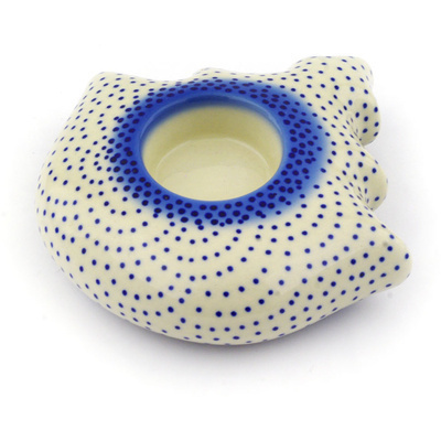 Polish Pottery Candle Holder 5&quot; Misty Blue UNIKAT