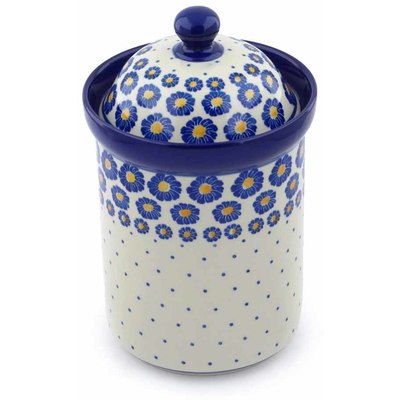 Polish Pottery Canister 9&quot; Blue Zinnia