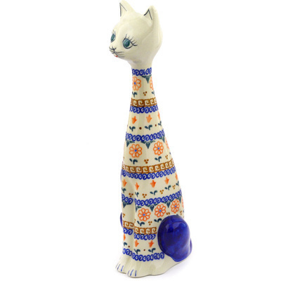 Polish Pottery Cat Figurine 13&quot; Amarillo