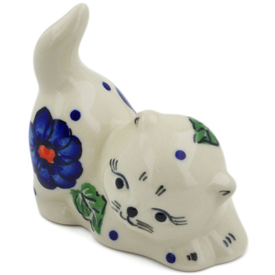 Polish Pottery Cat Figurine 3&quot; Greek Poppies