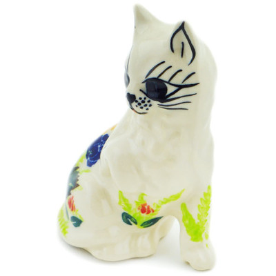 Polish Pottery Cat Figurine 4&quot; Summer Bees UNIKAT