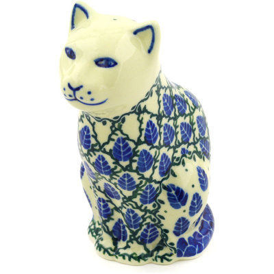 Polish Pottery Cat Figurine 5&quot; Aspen Leaf Trellis