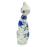 Polish Pottery Cat Figurine 7&quot; Cobalt Hydrangea UNIKAT