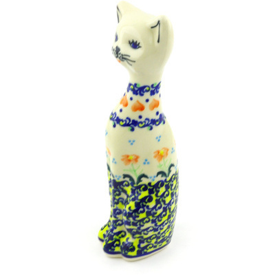 Polish Pottery Cat Figurine 8&quot; Circle Of Hearts