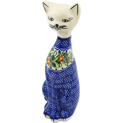 Polish Pottery Cat Figurine 8&quot; Elegant Garland