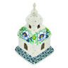 Polish Pottery Chapel Candle Holder 6&quot; Green Flora