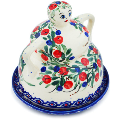 Polish Pottery Cheese Lady 4&quot; Patriotic Blooms UNIKAT