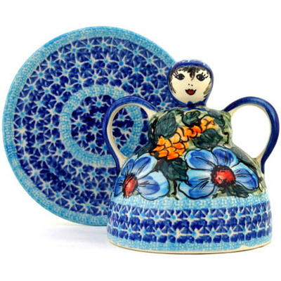 Polish Pottery Cheese Lady 6&quot; Corn In The Blue UNIKAT