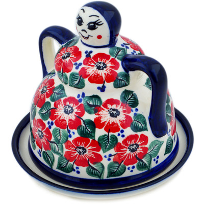 Polish Pottery Cheese Lady 6&quot; Poppies Meadow UNIKAT