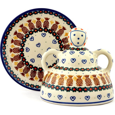 Polish Pottery Cheese Lady 8&quot; Pineapple Paradise