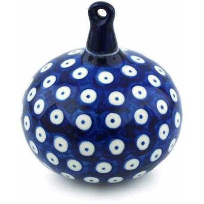 Polish Pottery Christmas Ball Ornament 4&quot; Blue Eyes
