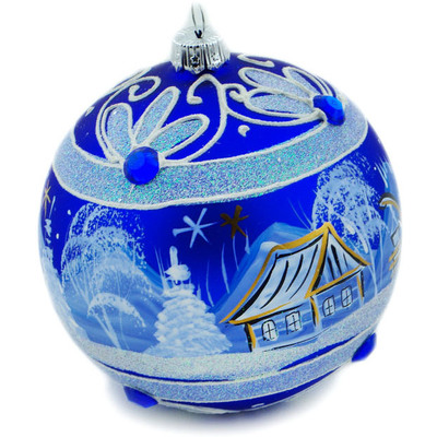Glass Christmas Ball Ornament 4&quot; Home In Winter