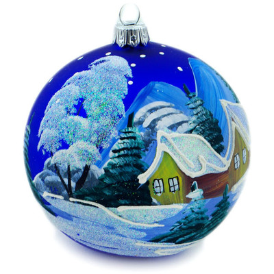 Glass Christmas Ball Ornament 4&quot; Midnight Snowfall