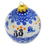Polish Pottery Christmas Ball Ornament 4&quot; Penguin Snowflake Hour
