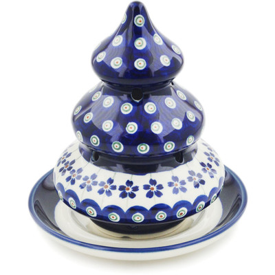 Polish Pottery Christmas Tree Candle Holder 6&quot; Flowering Peacock