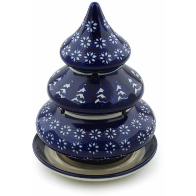 Polish Pottery Christmas Tree Candle Holder 7&quot; Winter Night
