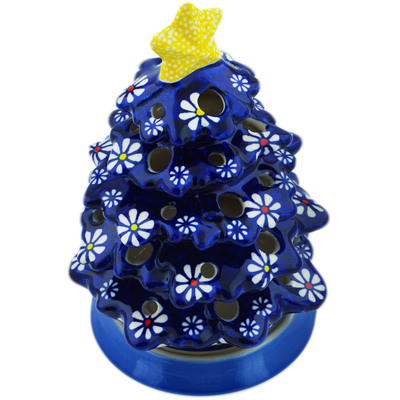 Polish Pottery Christmas Tree Candle Holder 8&quot; Daisy Jazz UNIKAT