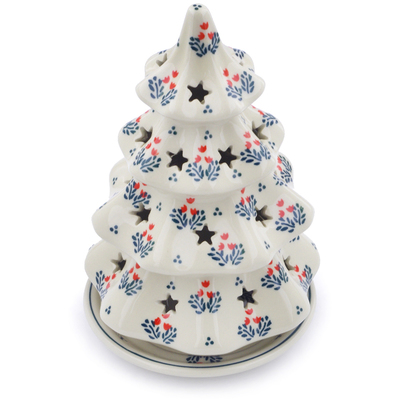 Polish Pottery Christmas Tree Candle Holder 8&quot; Spring Tulips