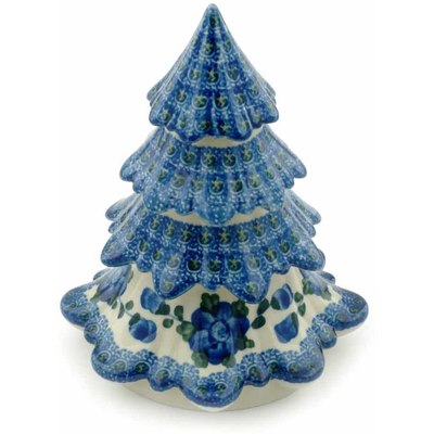 Polish Pottery Christmas Tree Figurine 6&quot; Blue Poppies