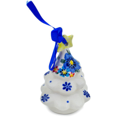 Polish Pottery Christmas Tree Ornament 3&quot; Blue Bouquet