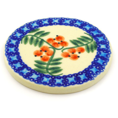 Polish Pottery Coaster 3&quot; Red Berries