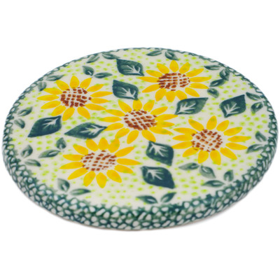 Polish Pottery Coaster 3&quot; Sunflower Fields