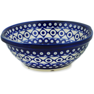 Polish Pottery Colander 10&quot; Classic Peacock Vibes