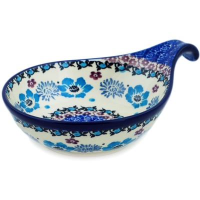 Polish Pottery Condiment Dish 7&quot; Blooming Blues