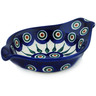 Polish Pottery Condiment Dish 7&quot; Peacock Leaves