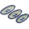 Polish Pottery Condiment set of 3 nesting dishes: 7&frac14;-inch, 6&frac12;-inch, 5&frac34;-inch Blue Pansy