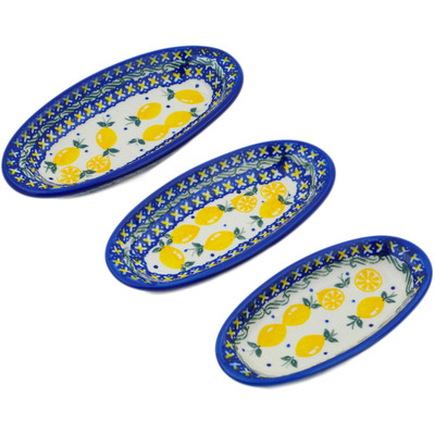 Polish Pottery Condiment set of 3 nesting dishes: 7&frac14;-inch, 6&frac12;-inch, 5&frac34;-inch When Life Gives You Lemons
