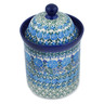 Polish Pottery Cookie Jar 8&quot; Blue Rose Trellis UNIKAT