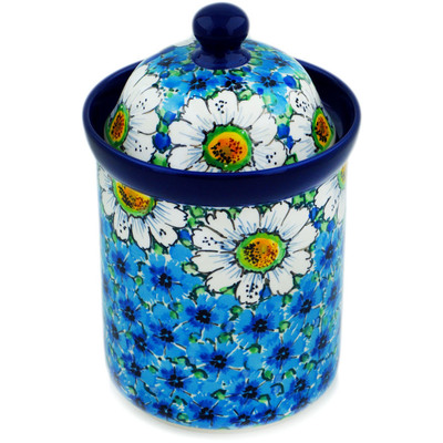 Polish Pottery Cookie Jar 8&quot; Pansies And Daisies UNIKAT