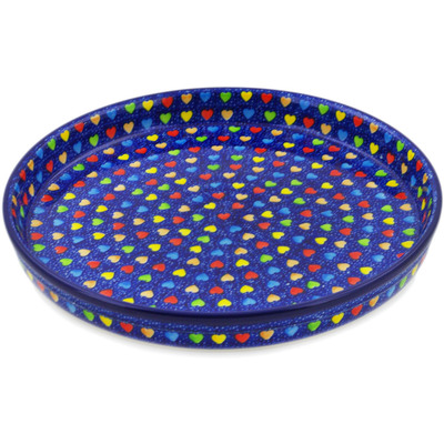 Polish Pottery Cookie Platter 10&quot; Colourful Dot Show UNIKAT