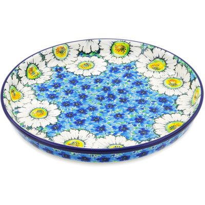 Polish Pottery Cookie Platter 10&quot; Pansies And Daisies UNIKAT