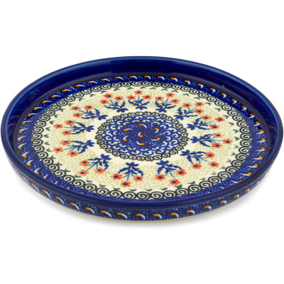 Polish Pottery Cookie Platter 9&quot; Red Daisy Blooms UNIKAT