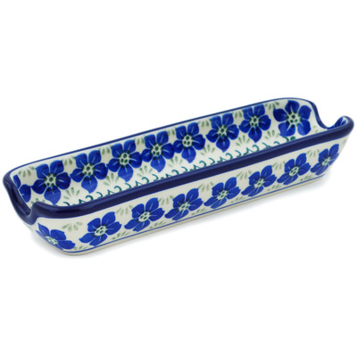 Polish Pottery Corn Tray 8&quot; Blue Dogwood