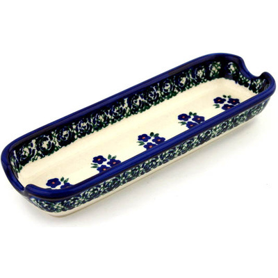 Polish Pottery Corn Tray 9&quot; Forget Me Not Dots